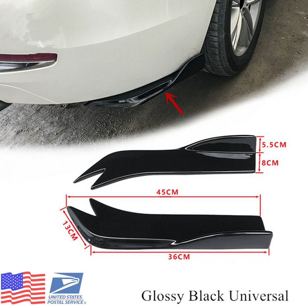 2PC Universal Car Rear Bumper Spoiler Canards Fins Anti-Scrash Diffuser Lip Wrap