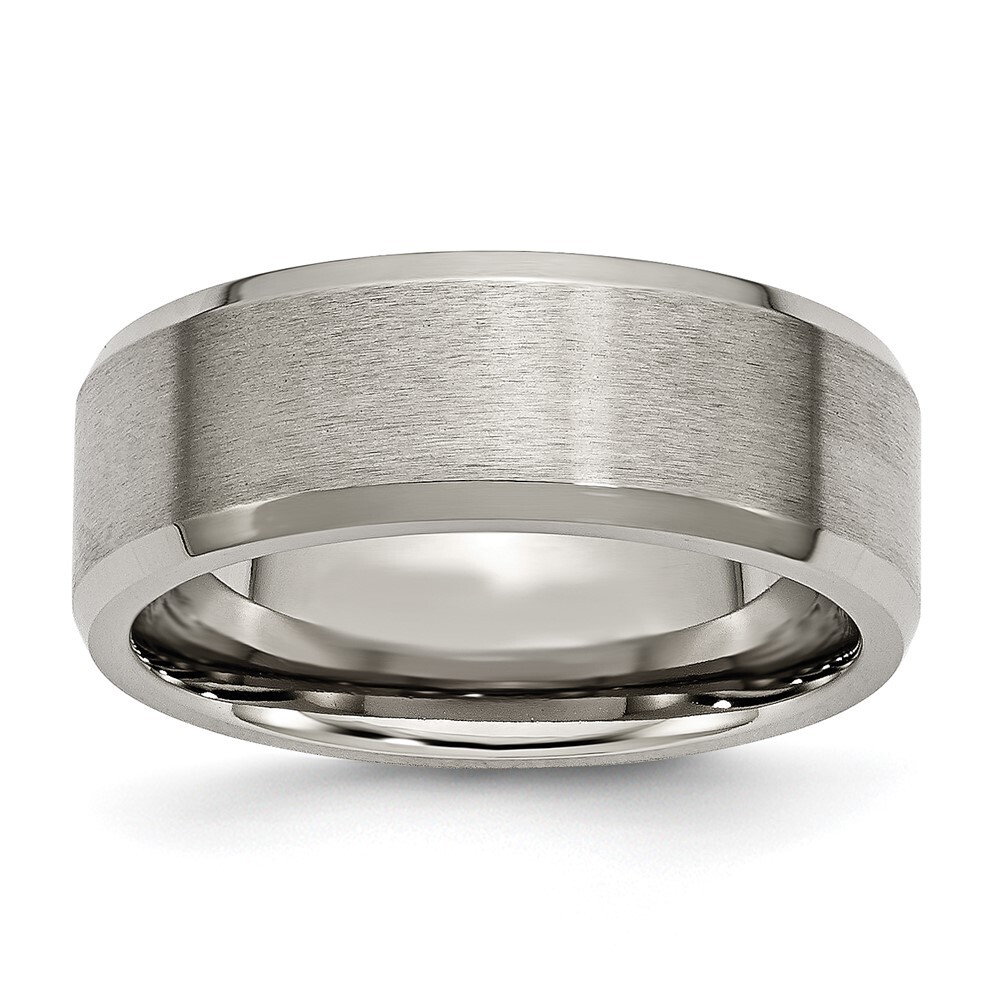 Titanium Brushed and Polished 8mm Beveled Edge Band Ring Size 6