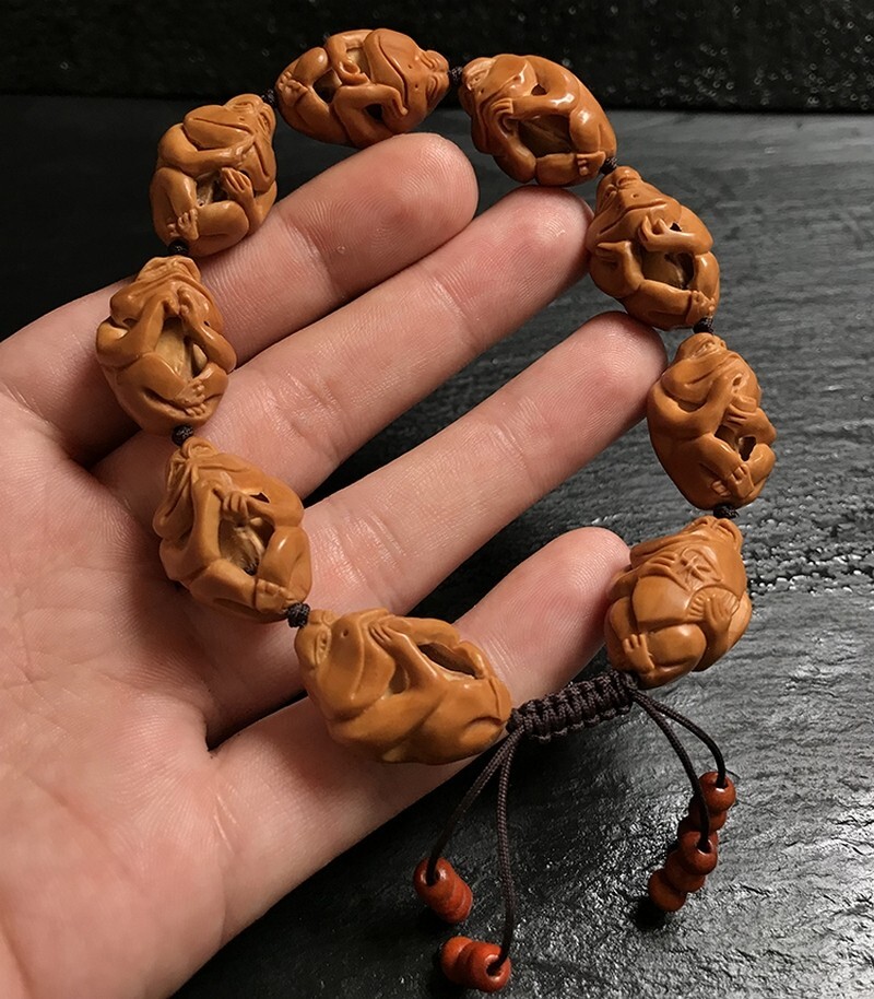 Olivary Nucleus Nut Hand Carved Frog Bracelet Bead Meditation Zen Decor
