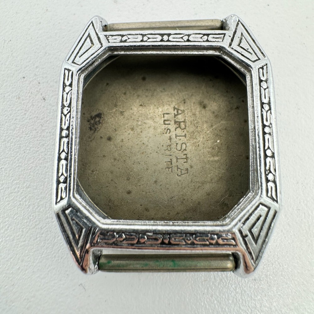 Vintage Arista Art Deco Engraved Style Men's Wristwatch Case Chrome Plated