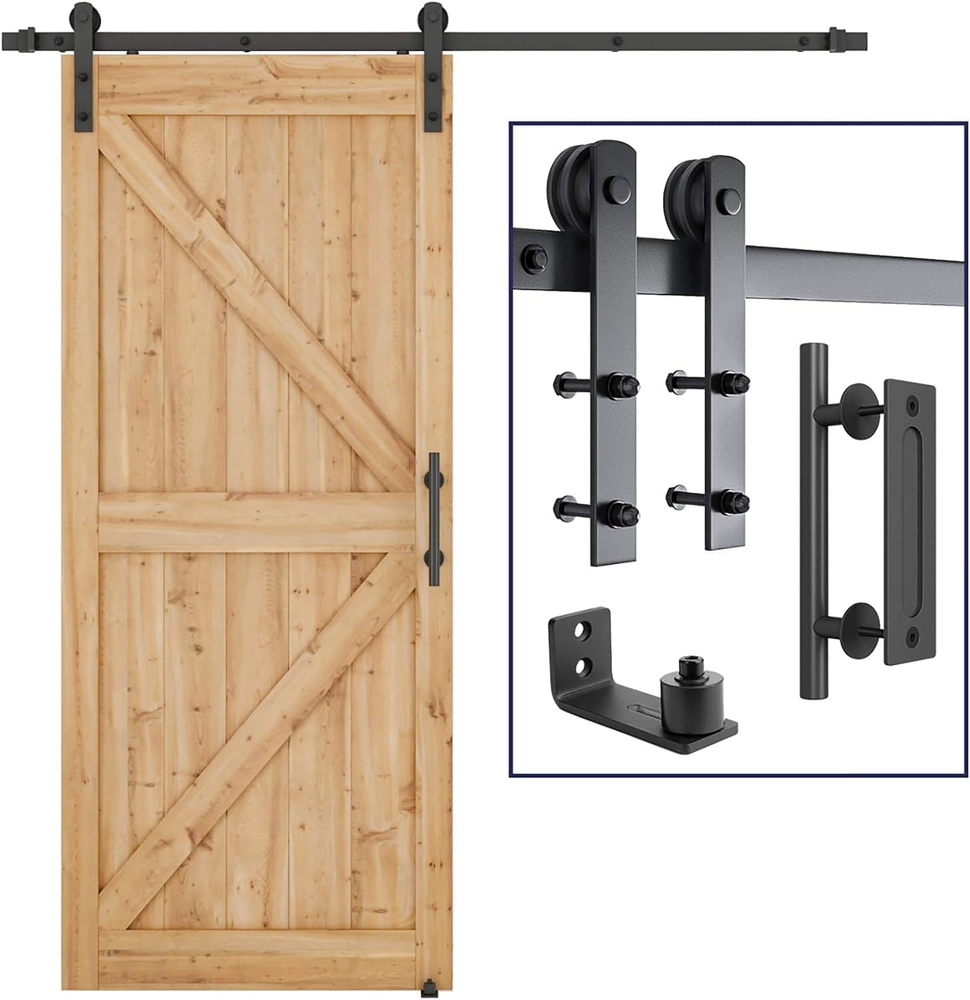 6.8 FT Heavy Duty Sturdy Sliding Barn Door Hardware Kit, Black, (Whole Set Inclu