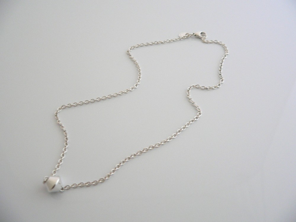 Tiffany & Co Silver Barrel Bead Station Necklace Pendant Charm Chain Gift Love