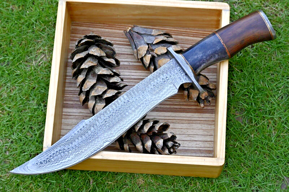 Custom Forged Damascus Steel Hunting Bowie Knife 2914 Fixed Blade