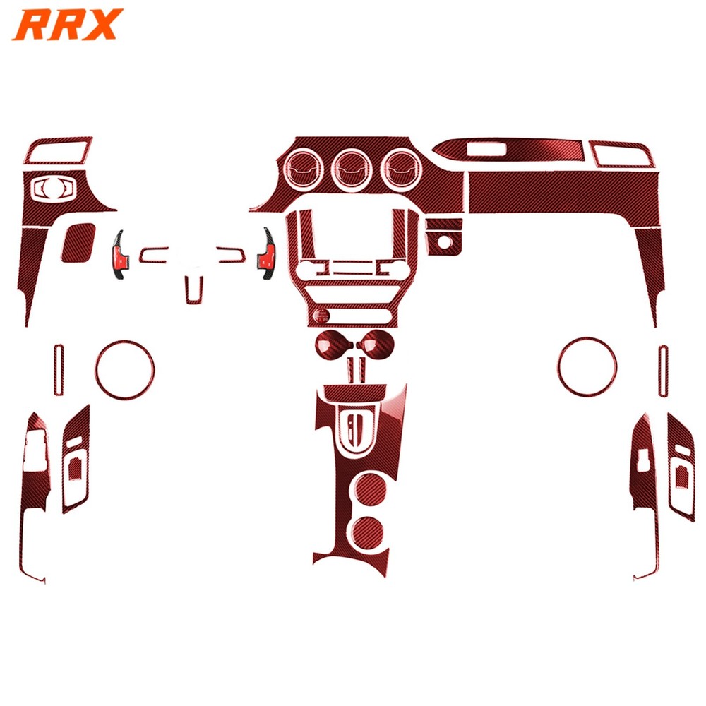 56Pcs For Ford Mustang 15-20 Red Carbon Fiber Kits Full Interior Trim Cover Set