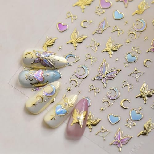 5D Golden Butterfly Nail Art Stickers - 30 Self-Adhesive Xmas Decals