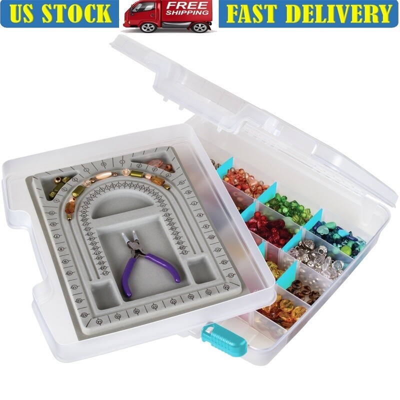 Jewelry Project Box W/ Bead Tray Anti-Tarnish Dividers Portable Craft Storage US