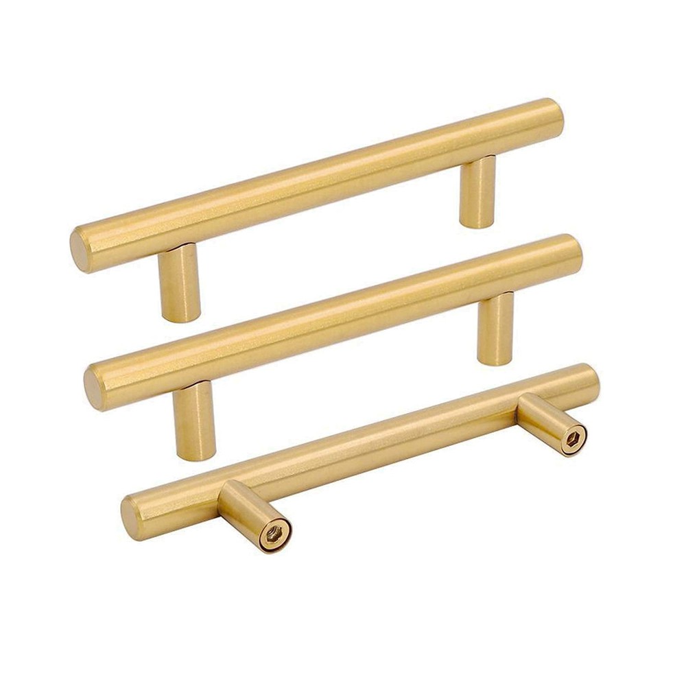 5 pcs Brushed Brass Cabinet Handles 3-3/4in Gold Drawer Pulls Cupboard Bathro...