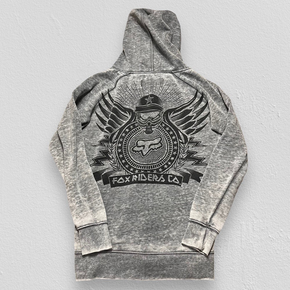 Fox Racing Sweatshirt Mens Medium Grey Full Zip Hoodie Fleece Y2K Skate Logo