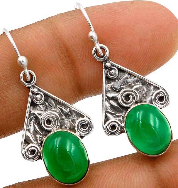 Natural Green Onyx 925 Solid Sterling Silver Earrings Jewelry @9-5