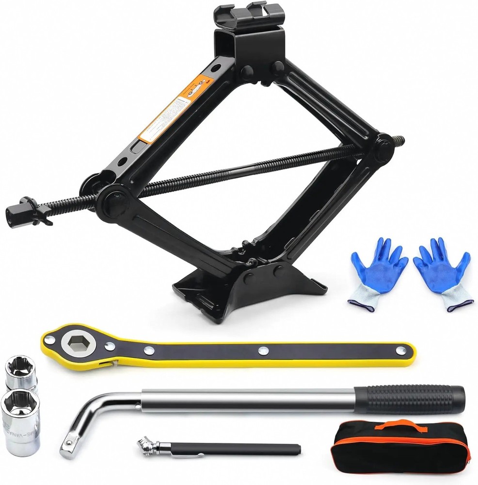 2-Ton Scissor Jack Kit with Wrench Set and Storage Bag for Emergency Tire Change