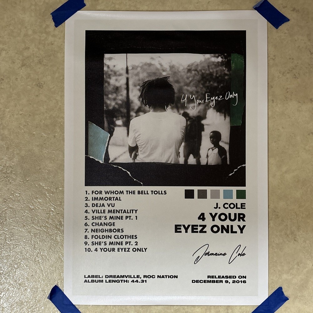J Cole - 4 Your Eyez Only Album Poster ✅ Print Wall Art Rap Man Cave ✅ 12x18 in