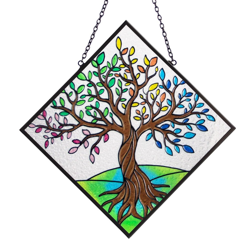 Stained Glass Window Hangings, Tree of Life Suncatcher for Window, Stained Gl...