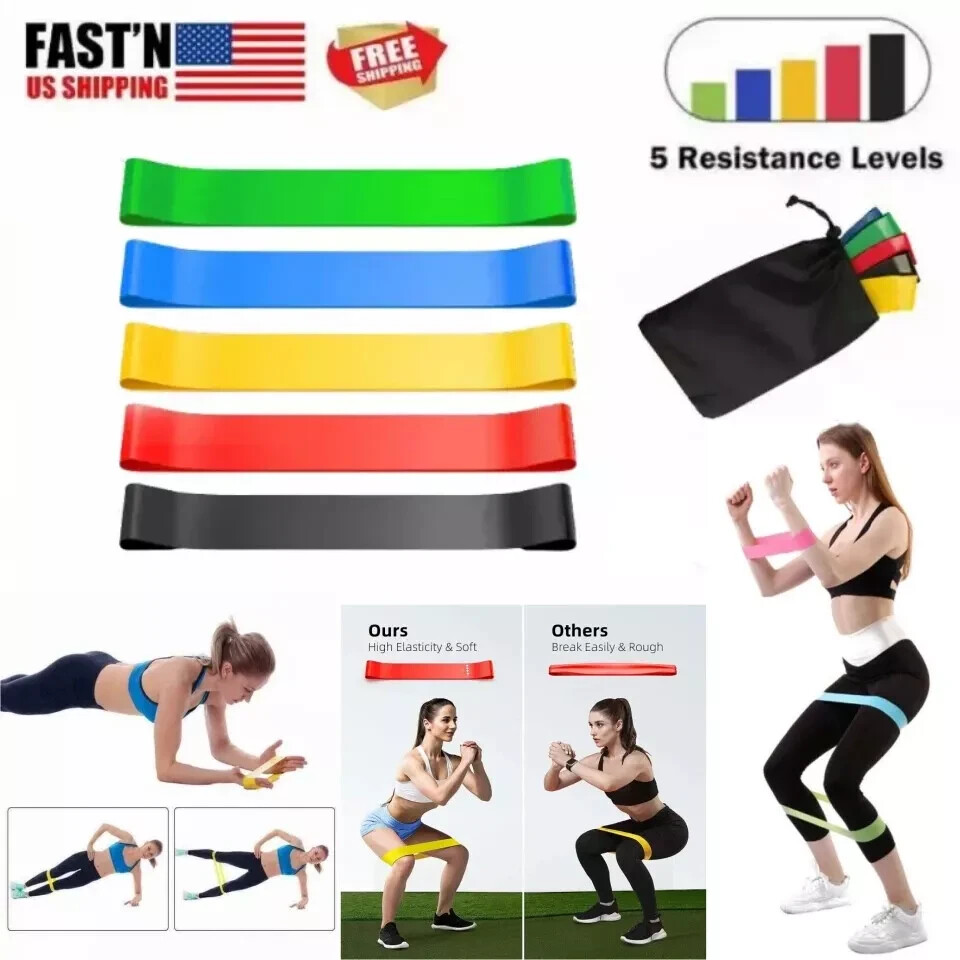 5PCS Resistance Band Loop Set Strength Fitness Leg Exercise Yoga Workout Pull Up