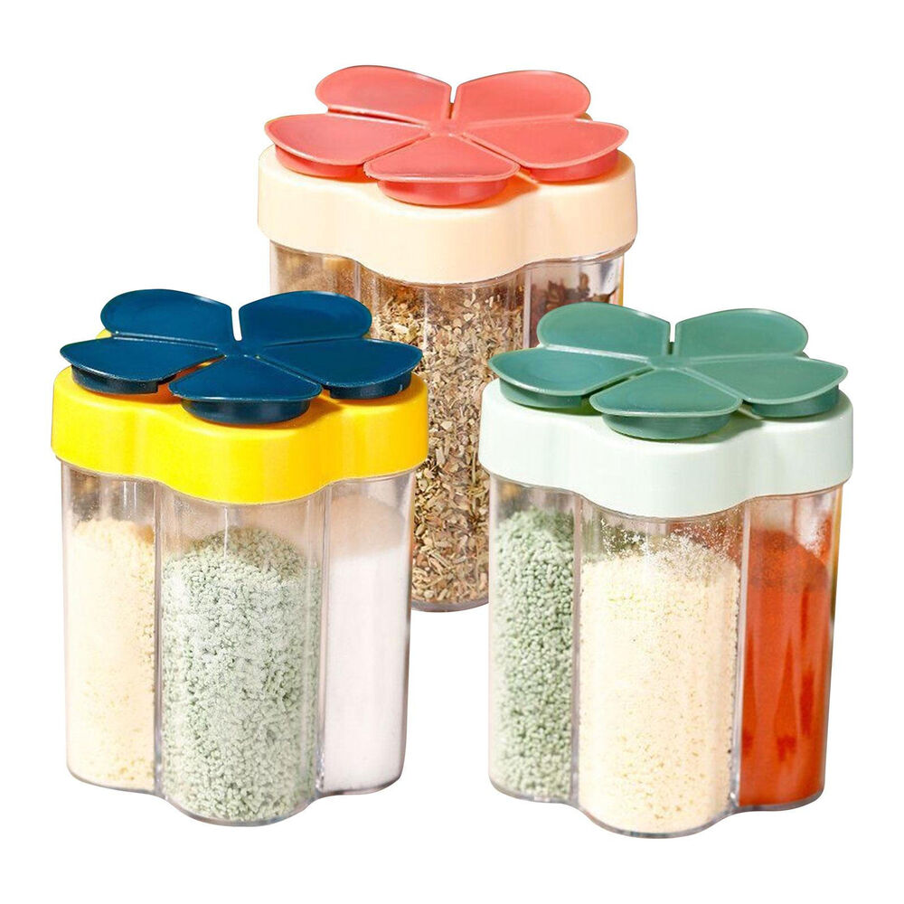 5 In 1 Clear Acrylic Spice Jars Storage Container Camping Kitchen Seasoning Jars