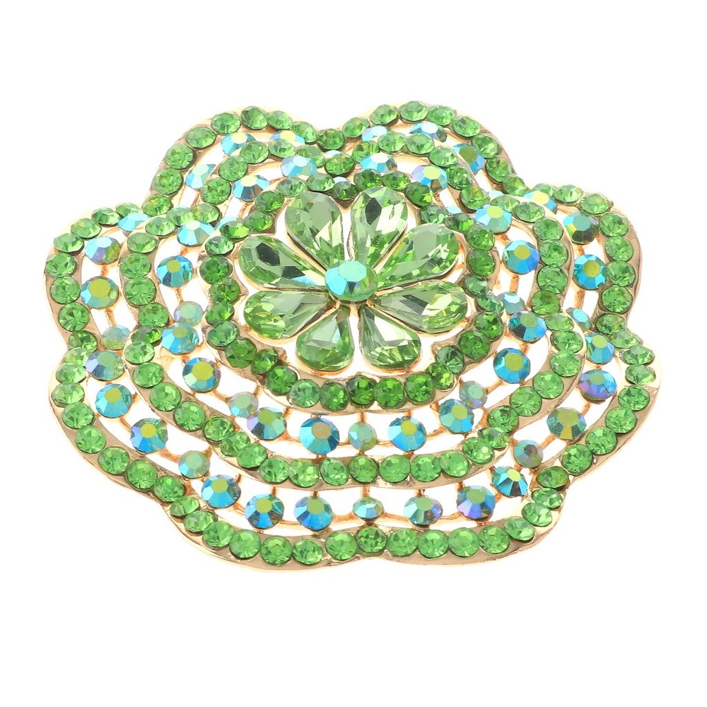Gold Tone Alloy Metal Large Crystal Rhinestone Flower Brooch P1575-GRN