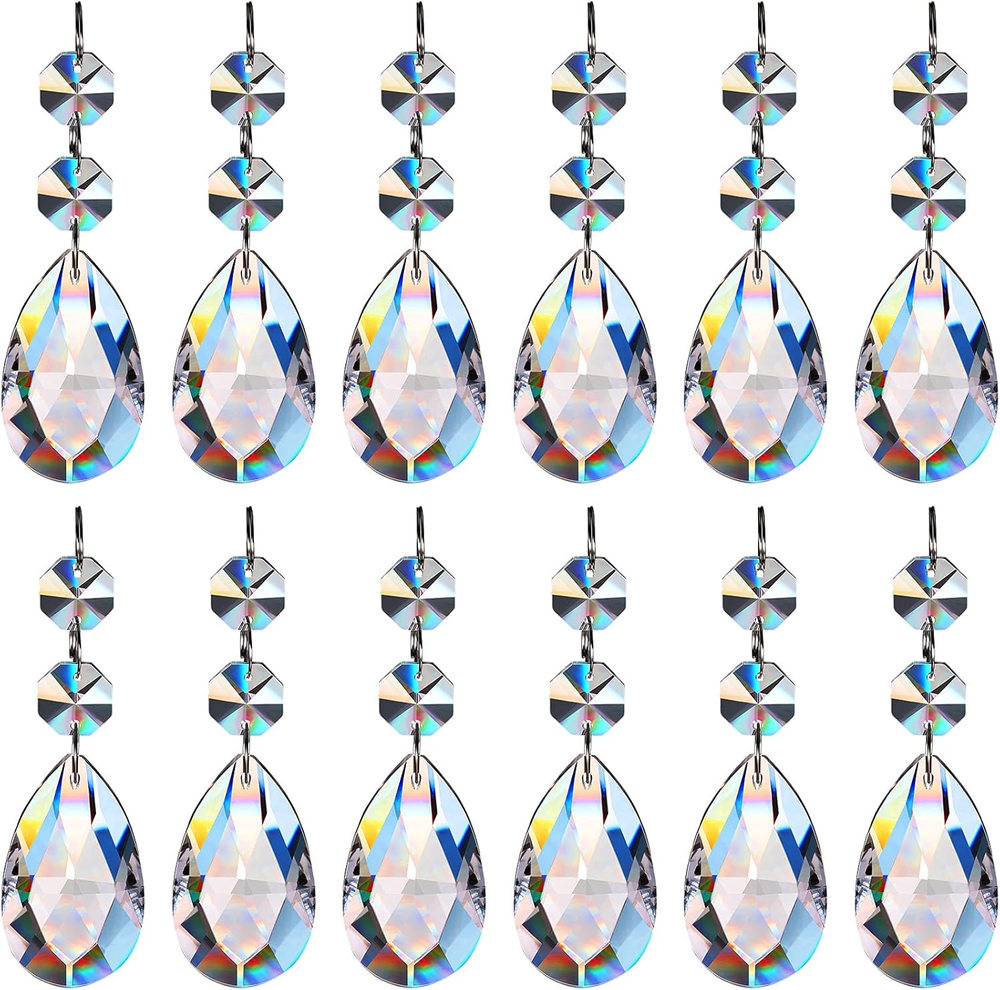 Crystal Diamond Hanging 12 Pcs Ornaments Christmas Tree Clear Teardrop Prisms