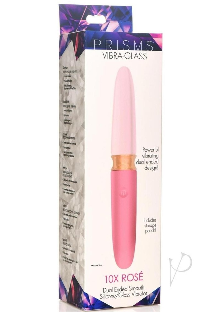 Prisms Vibra-Glass 10X Rose Dual End Rechargeable Silicone/Glass Vibrating