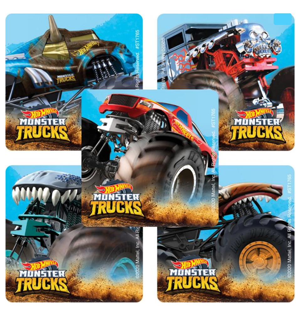 25 Hot Wheels Monster Trucks Stickers - 2.5x2.5 Inch Die-Cut Decals