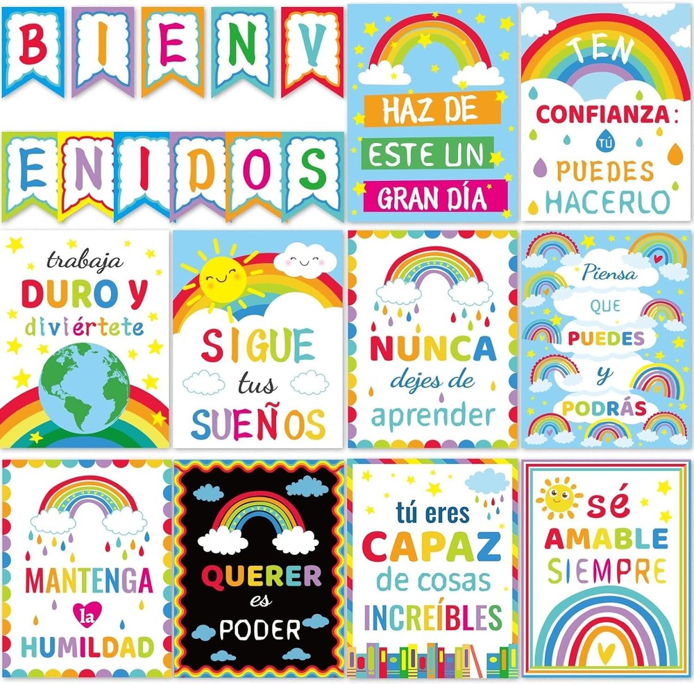 21Pcs Back to School Spanish Classroom Posters Inspirational-image
