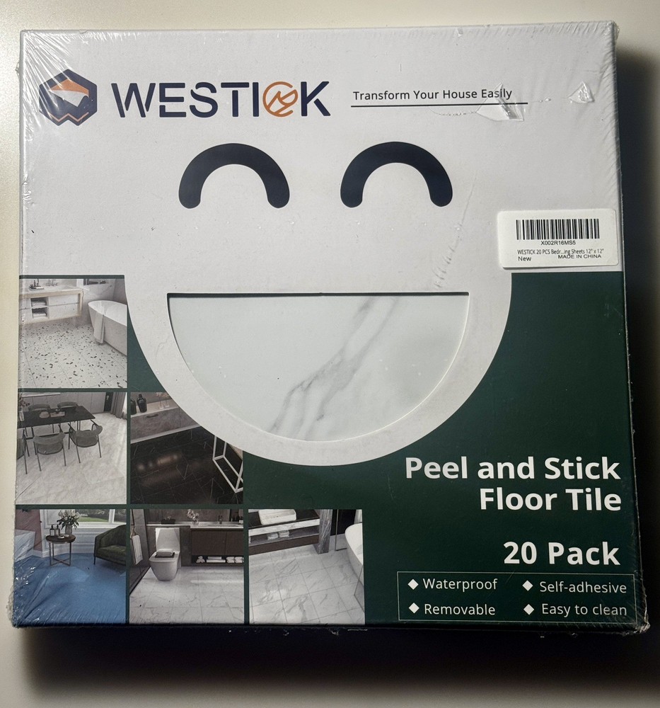 Westick 12x12 Peel and Stick Floor Tile 20-Pack White Marble