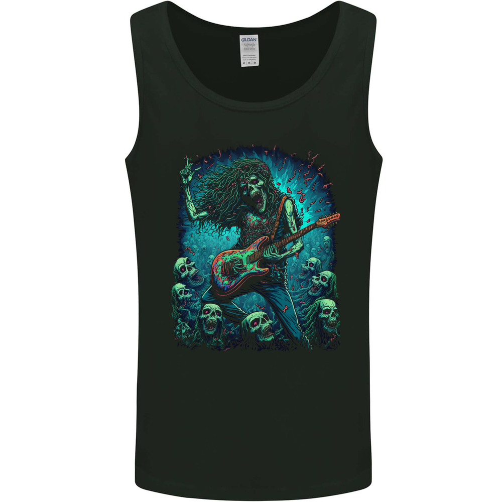 Zombie Rocker Rock n Roll Heavy Metal Guitar Skull Mens Vest Tank Top