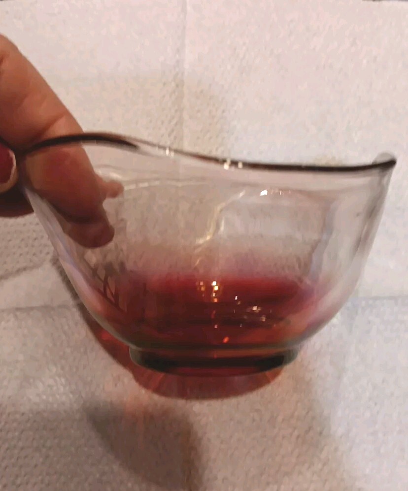 Vintage Anchor Hocking Cranberry Glass Dip Bowl Mid Century Collectible