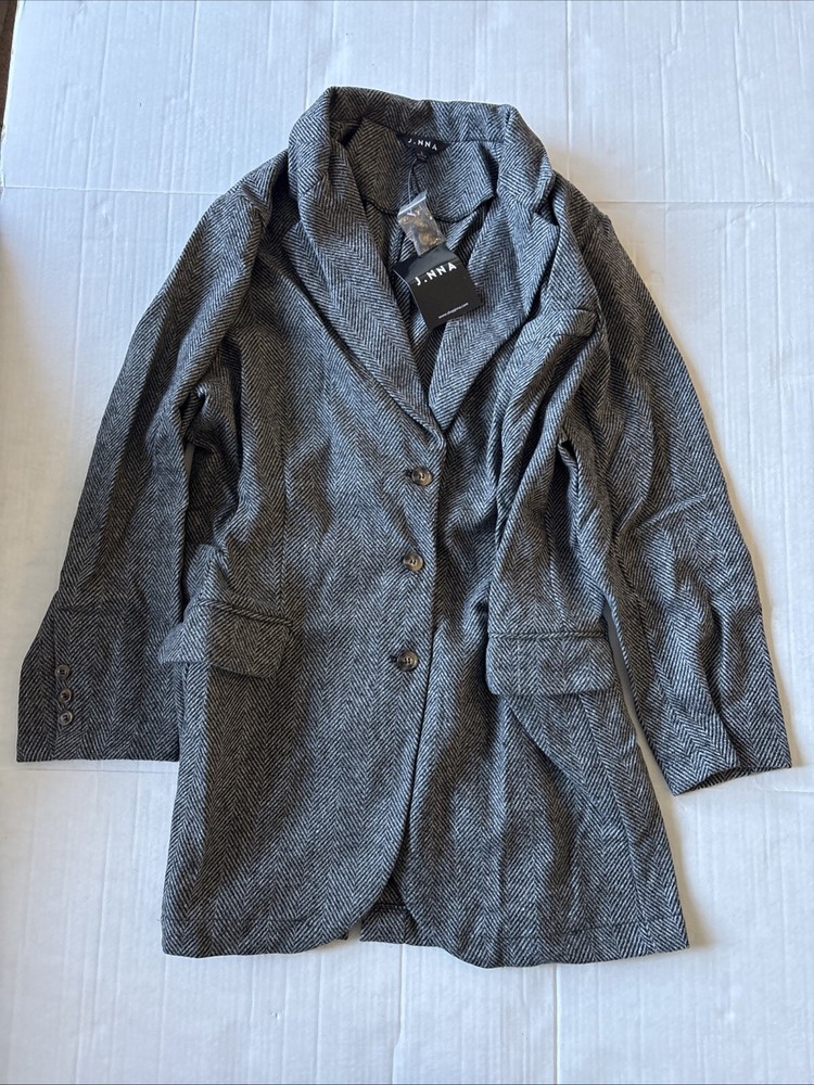 J.NNA Herringbone Peacoat Jacket Pockets Tie Back New Size Large