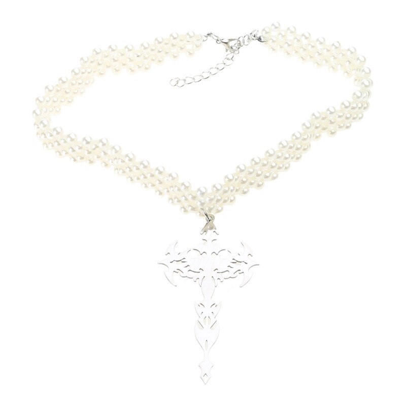 2024 Pearl Cross Pendant Necklace Hip Hop Flame Chain Necklaces Women Girls Punk