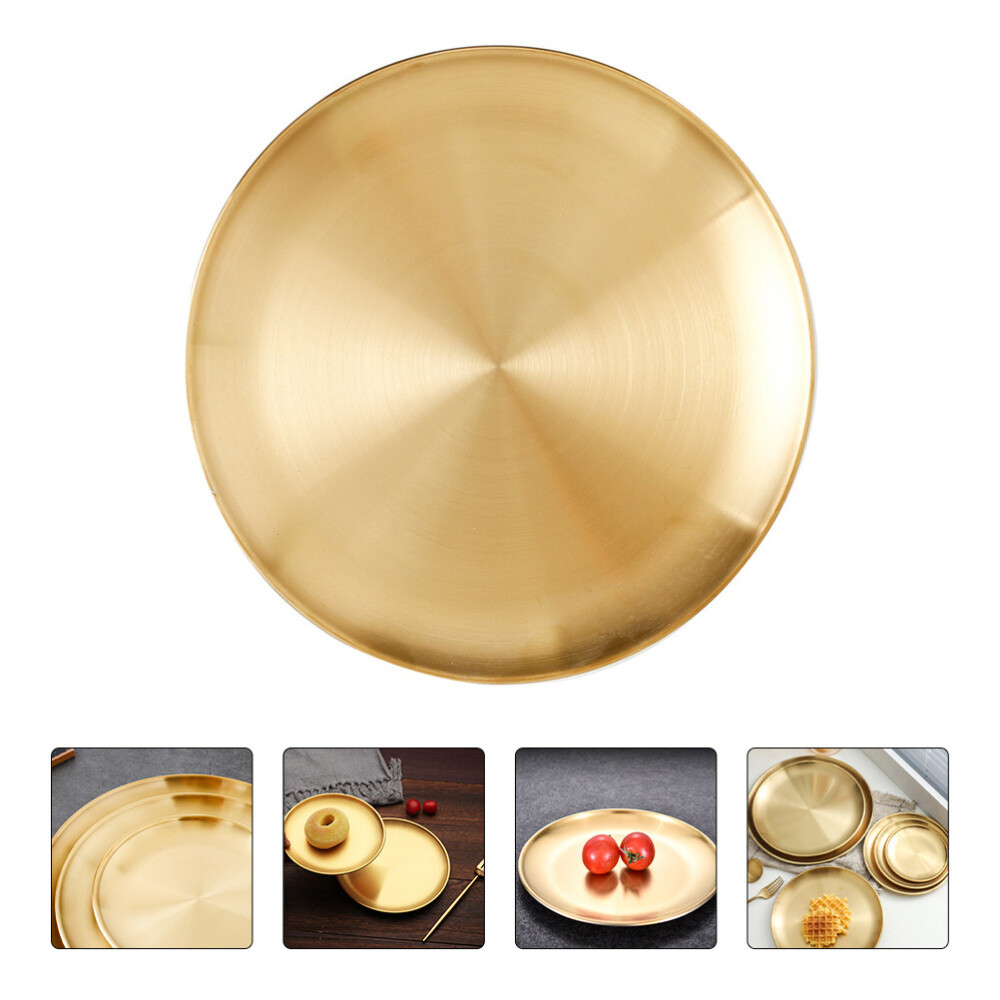 3 Pcs Small Steel Plates Golden Metal Beverages Coaster Korean Style Dish