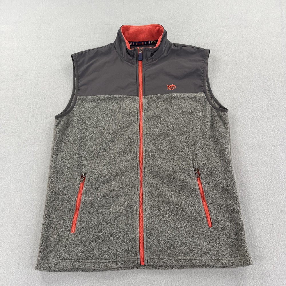 Southern Tide Vest Mens Medium Gray Fleece Sleeveless Full Zip Outdoor Fishing