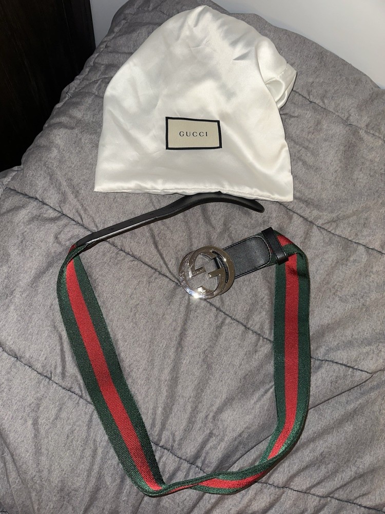 Gucci Green and Red Interlocking G Web Belt 90/36 Size  