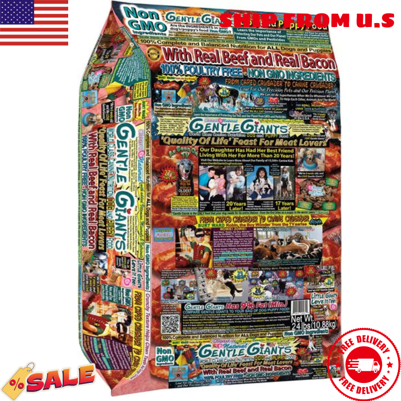 Gentle Giants Non-GMO Beef & Bacon Dry Dog Food for All Ages, 24-lb Bag