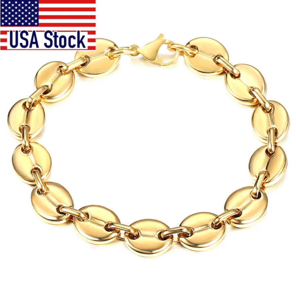 Coffee Beans Link Chain Bracelet Stainless Steel Gold Silver Color for Men Women