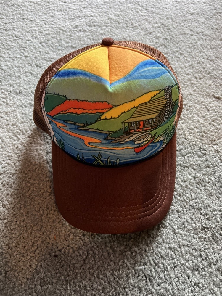 Flow Factory NW Brown Hat Colorful Mountain Print Trucker Hat, Snap Back Hat