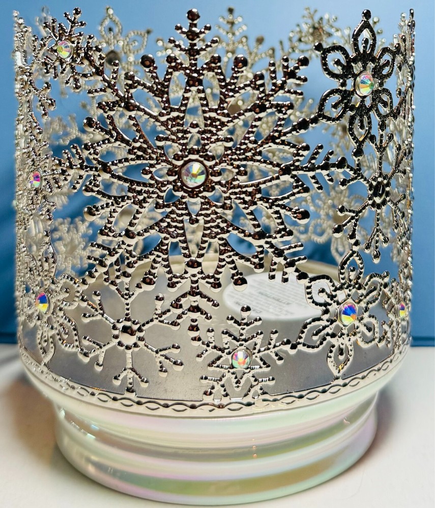 NEW BEADED SNOWFLAKES 3wick Candle Holder Bath & Body Works FREE SHIP