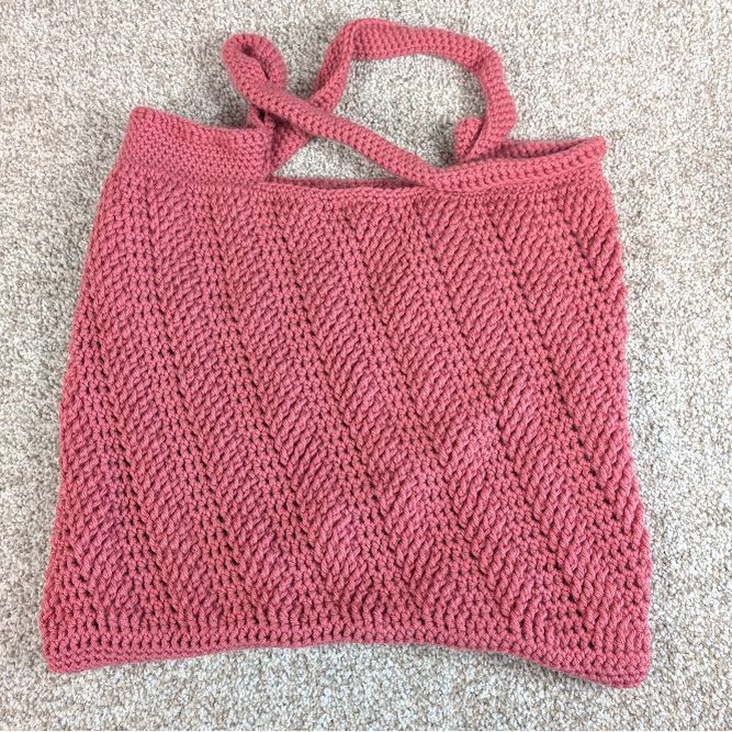 Handmade Rose Pink Crochet Chevron Tote Bag for Shopping & Market