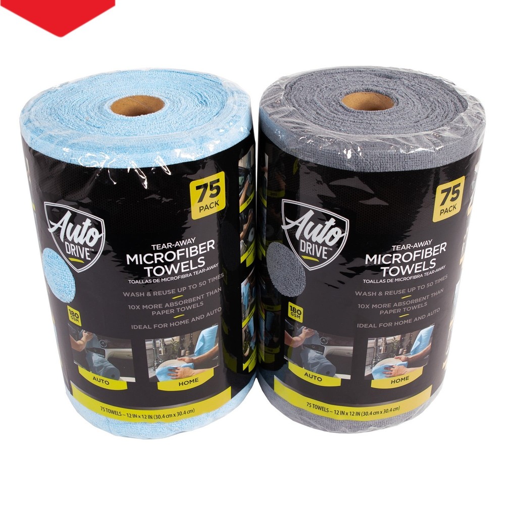 75-Pack Auto Drive Multi-Purpose Microfiber Car Wash Towel Roll for Streak-Free Cleaning