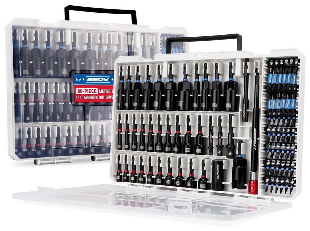 80-Piece Premium Magnetic Impact Nut Driver Set with Metric & SAE Sockets and Adapter
