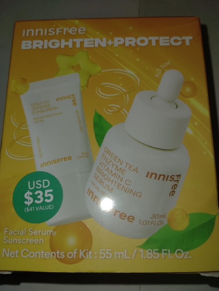 Innisfree Brighten + Protect Kit Brightening Serum & Daily UV Sunscreen K-Beauty