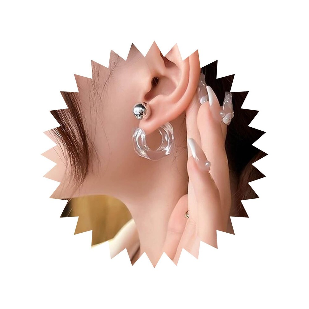 Chunky Resin Hoop Earrings Clear Acrylic C-Shape Stud Earrings Double Sided F...