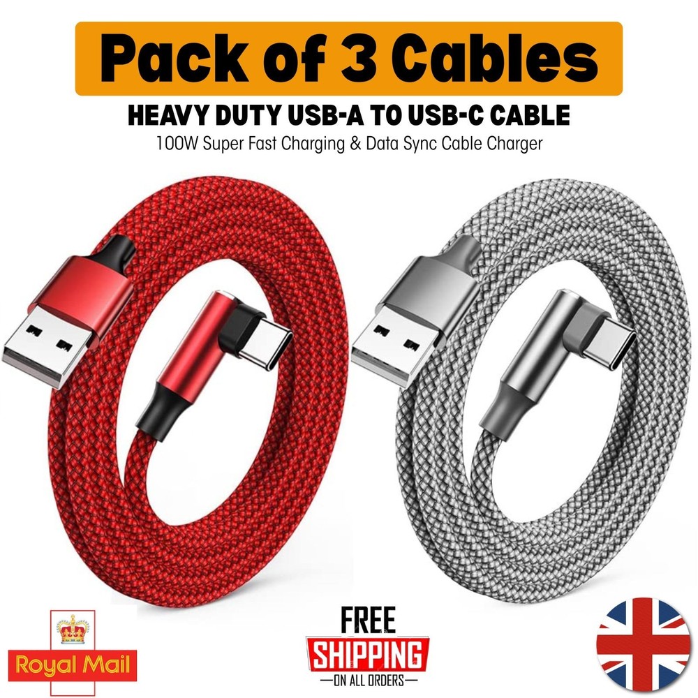 90 DEGREE Right Angle USB Type C Fast Data Sync Charger Charging Cable Lead Wire