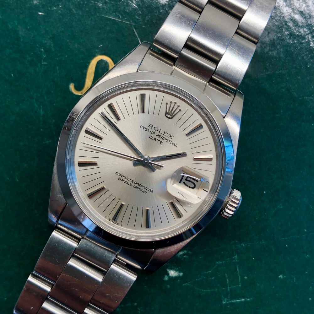 1971 Rolex Date 1500 Oyster Perpetual Silver Radial Dial Steel Automatic Mens Watch