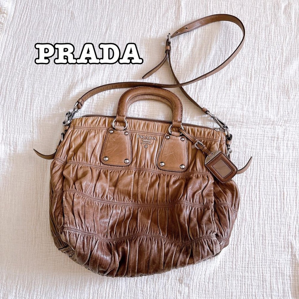 PRADA Brown Leather Shoulder Bag Vintage Japan Import