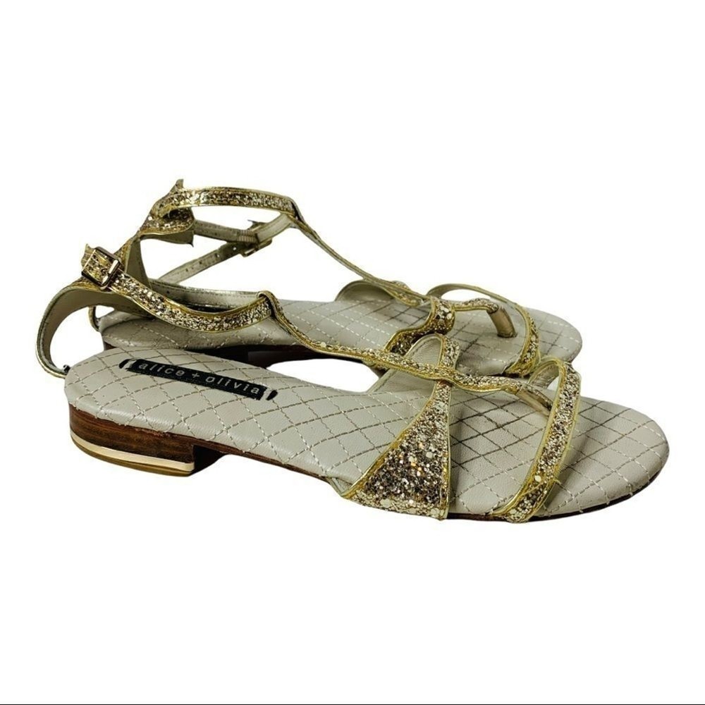 Alice + Olivia Gold Glitter Sandals Size 7 - Sparkling & Stylish