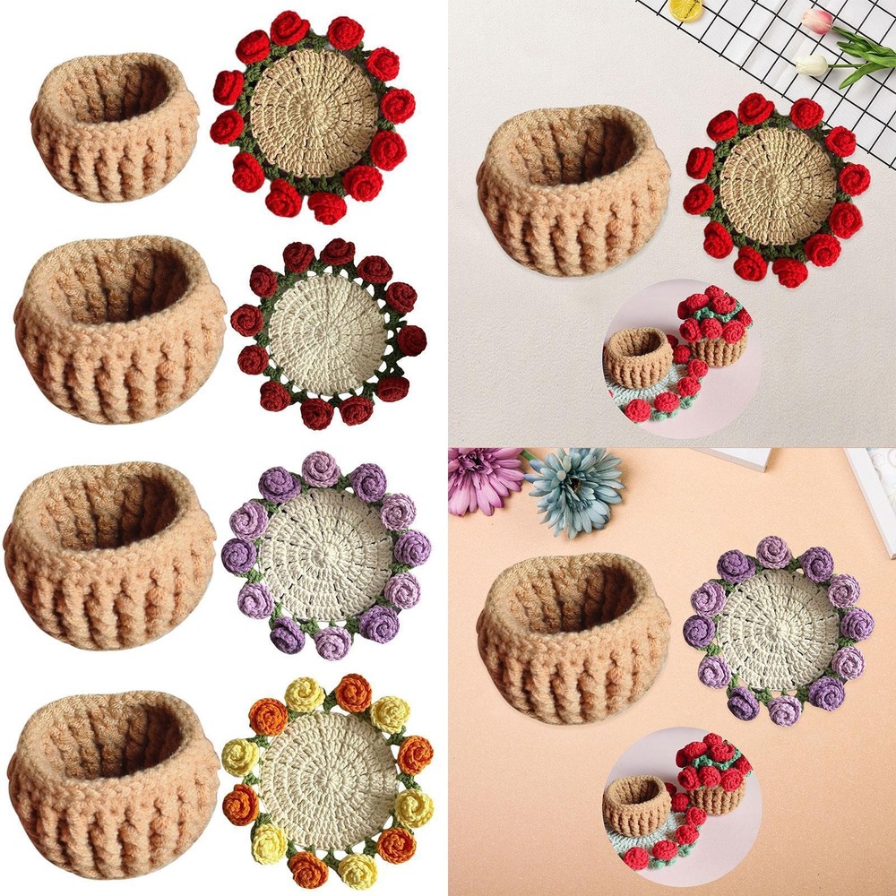Beginner Crochet Kit with Yarn for Handmade Floral Coaster Weaving