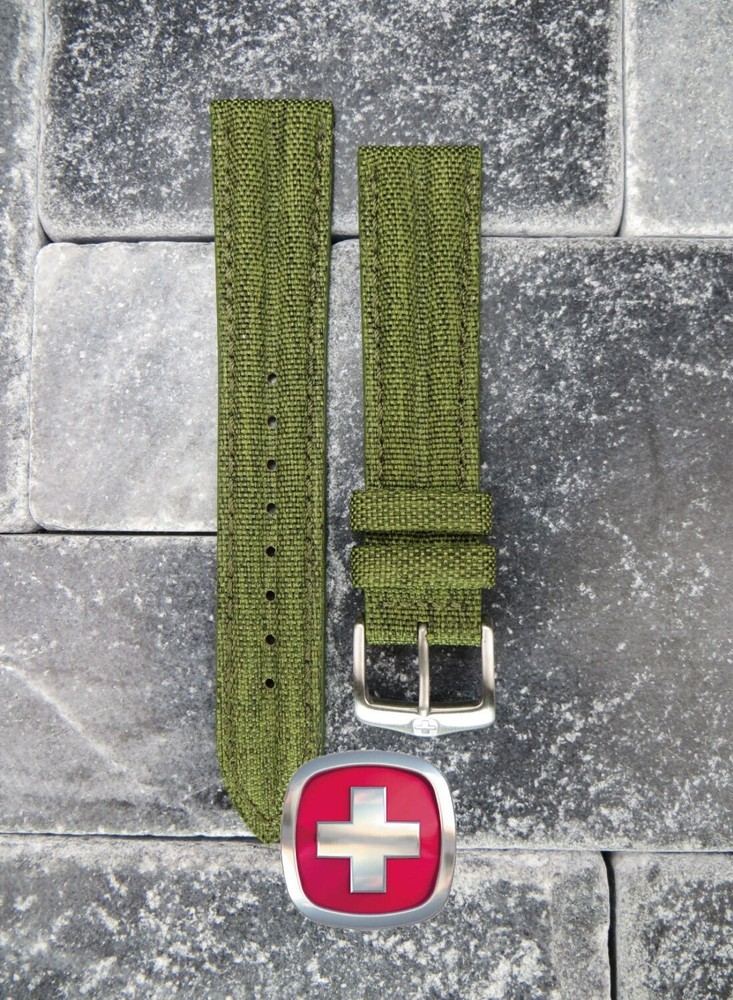 New 20mm Wenger Swiss Army Nylon Watch Band Green Soft Rubber Watch Strap Y