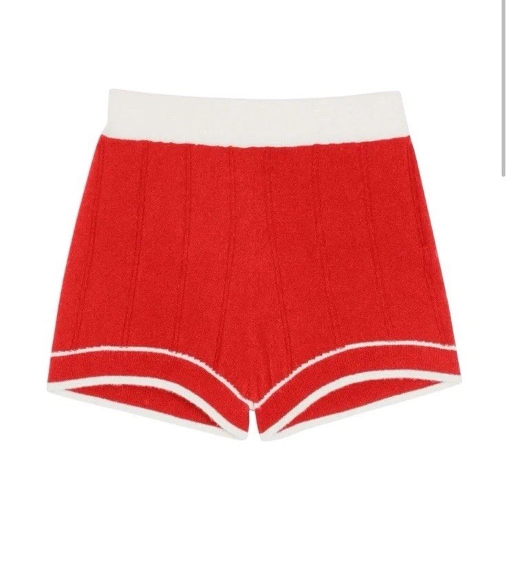 NWT Guest In Residence 100% Cashmere Shorts Sz Large Cherry Red Knit Hot Pants