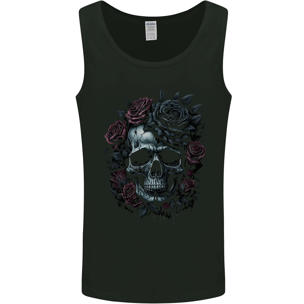 A Gothic Skull With Flowers Roses Goth Mens Vest Tank Top