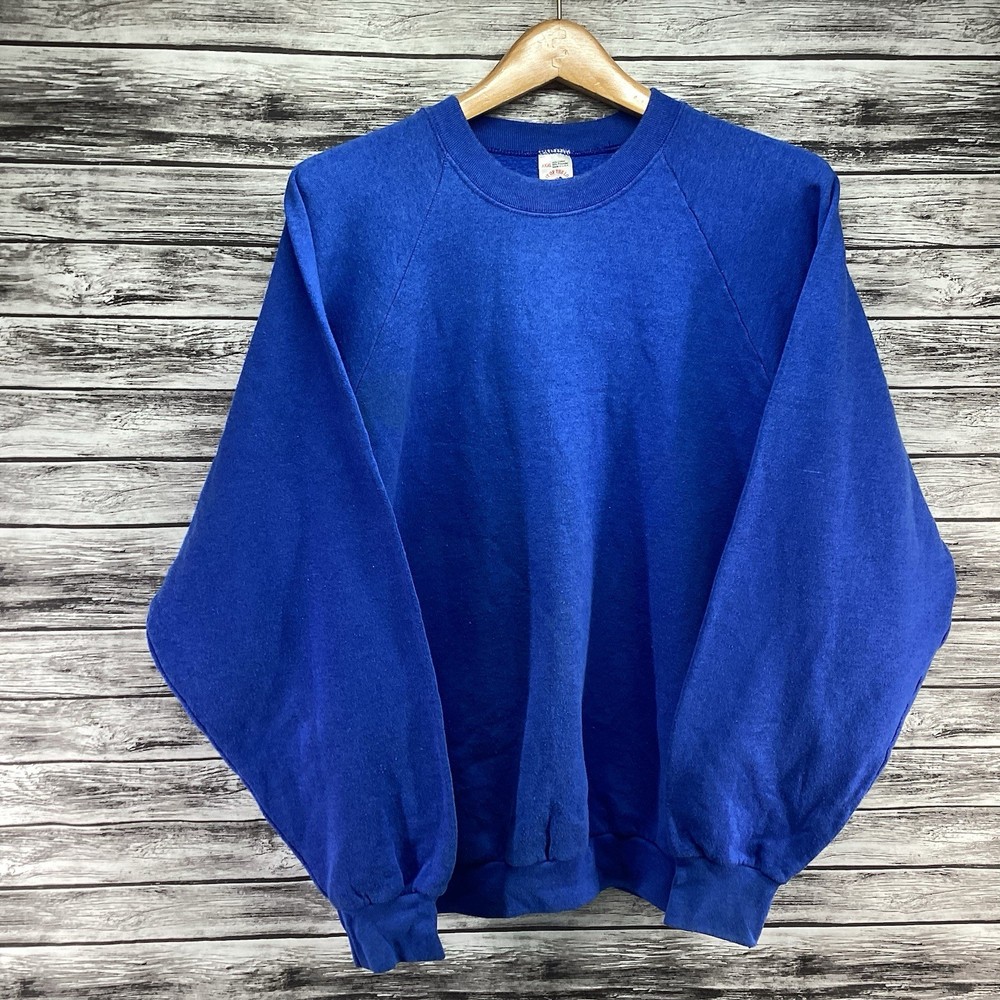 Vintage Fruit Of The Loom Sweatshirt Mens 3XL Blue Crewneck Blank Outerwear 80s