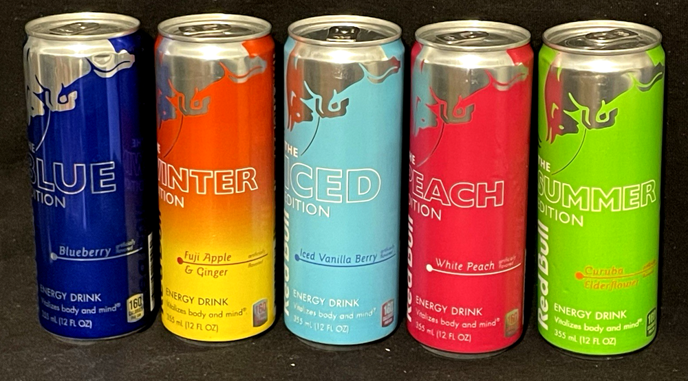 Red Bull Energy Drink Blueberry Peach Vanilla Berry Fugi Apple Curuba 5 Pack